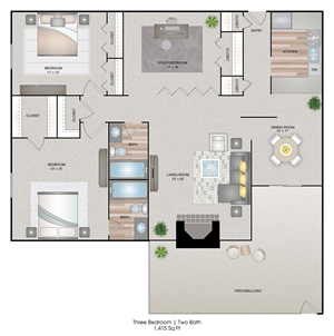 3 Bedroom / 2 Bath - 1,415 Sq.Ft.*